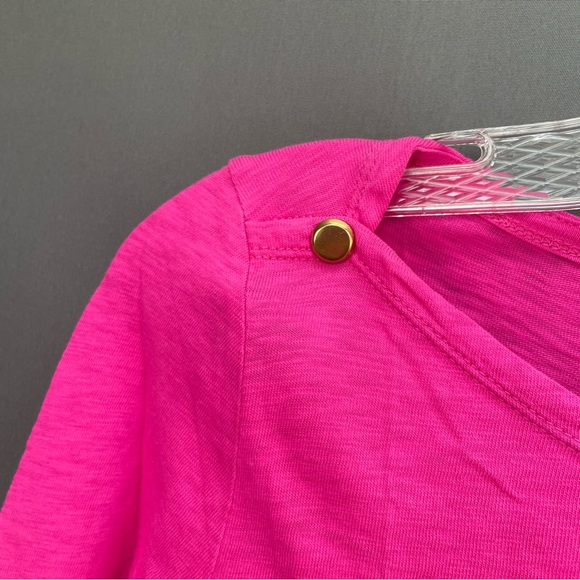 J.CREW painter tee gold buttoned wide neck long sleeve hot pink Barbie core top - Picture 2 of 7